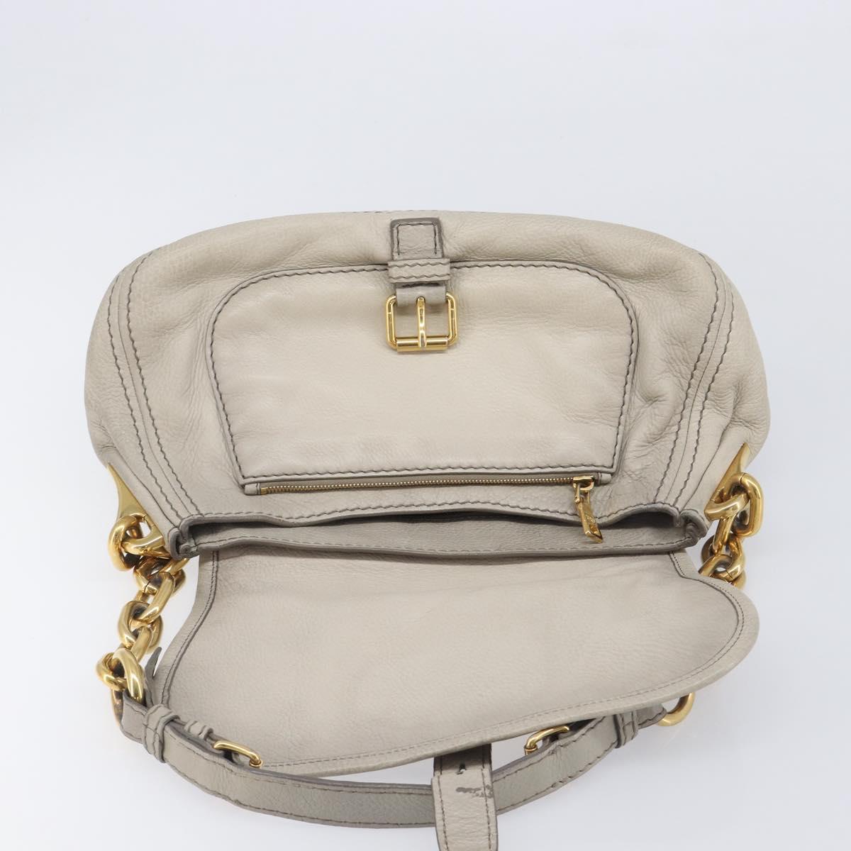 PRADA Chain Shoulder Bag Vittero Dino Leather Beige Gold Auth 209990A