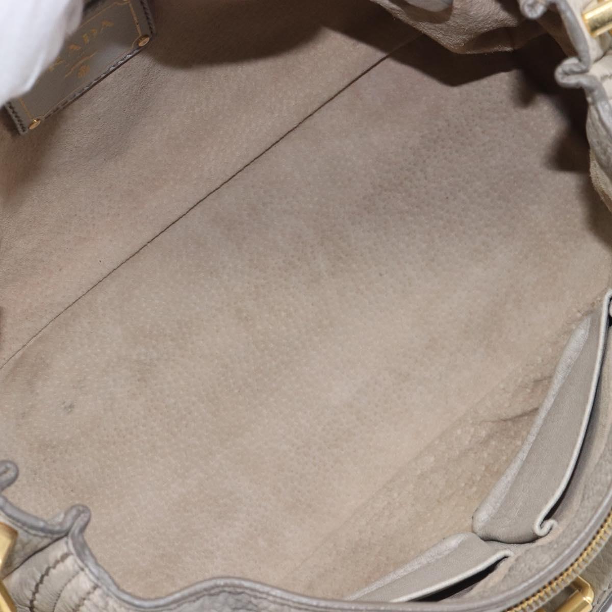 PRADA Chain Shoulder Bag Vittero Dino Leather Beige Gold Auth 209990A