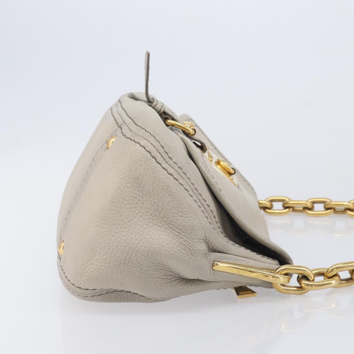 PRADA Chain Shoulder Bag Vittero Dino Leather Beige Gold Auth 209990A