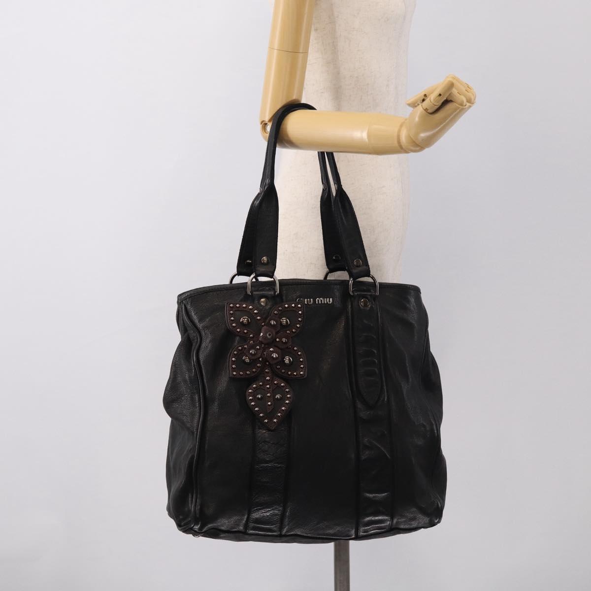 Miu Miu Tote Bag Leather Black Silver Auth 209991V