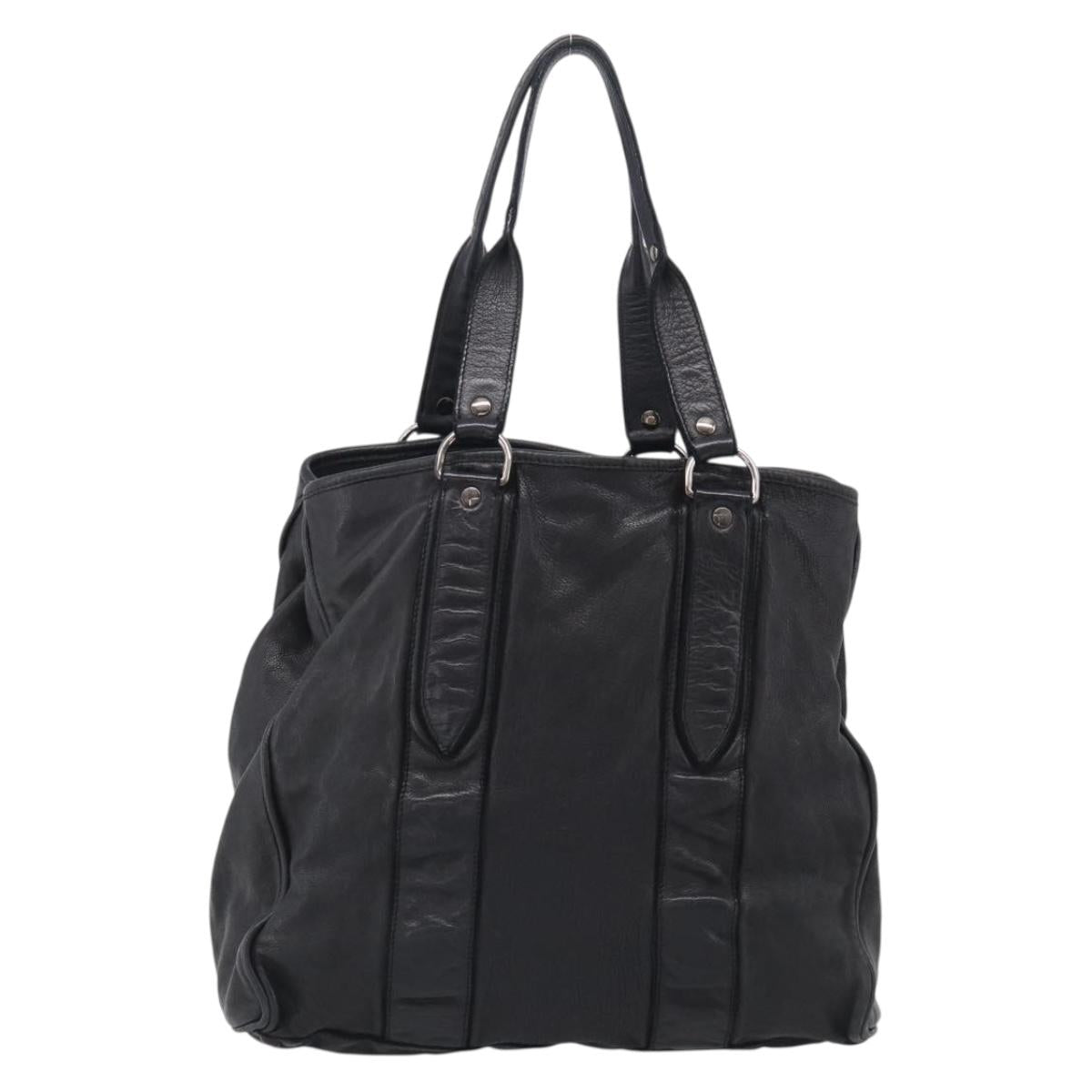 Miu Miu Tote Bag Leather Black Silver Auth 209991V