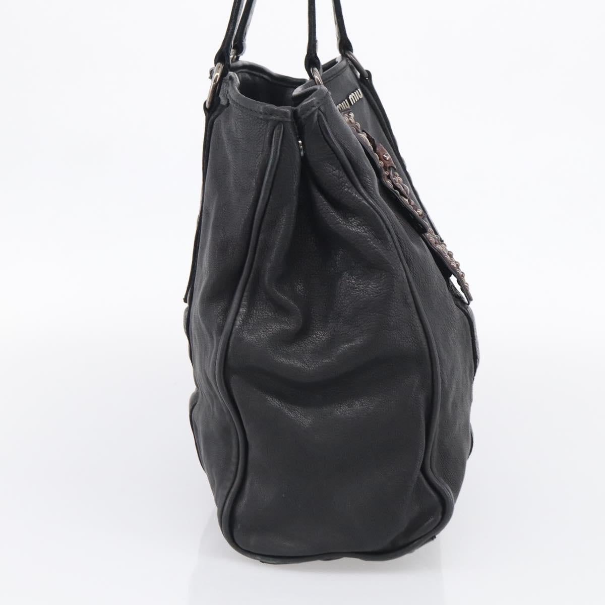 Miu Miu Tote Bag Leather Black Silver Auth 209991V