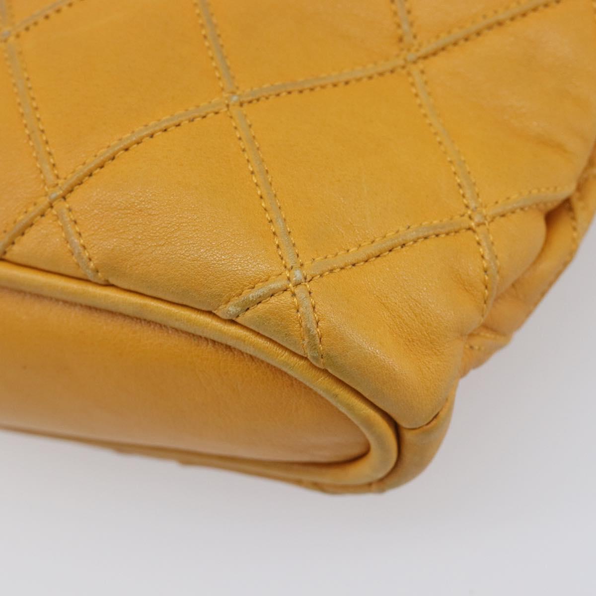 CHANEL Bicolore Chain Shoulder Bag Lamb Skin Yellow Gold CC Auth 209997