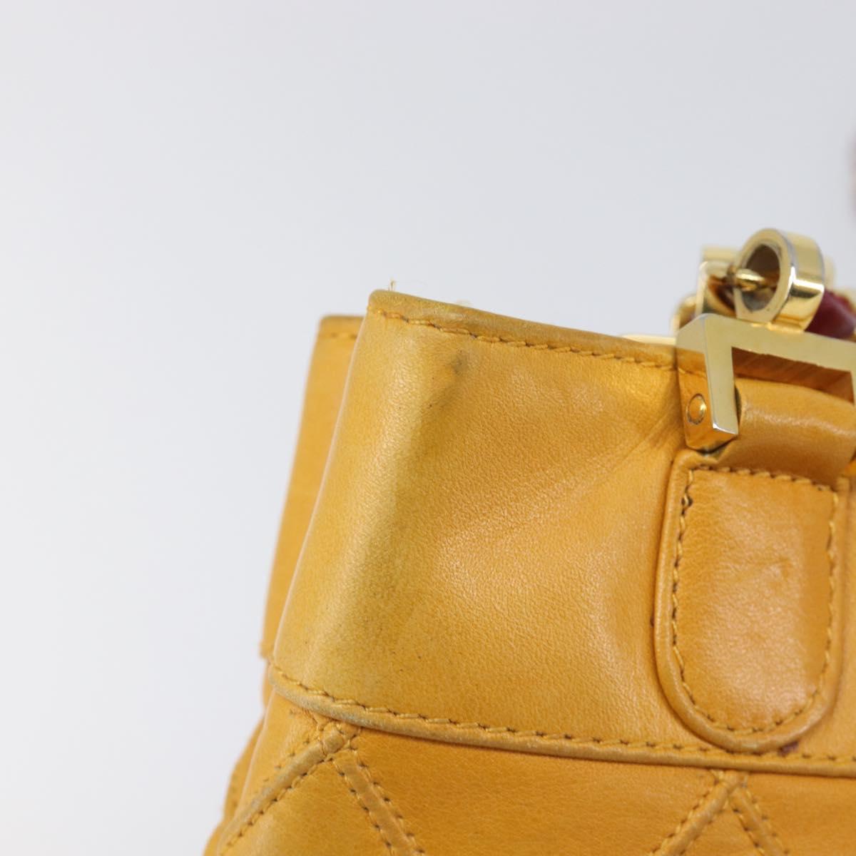 CHANEL Bicolore Chain Shoulder Bag Lamb Skin Yellow Gold CC Auth 209997