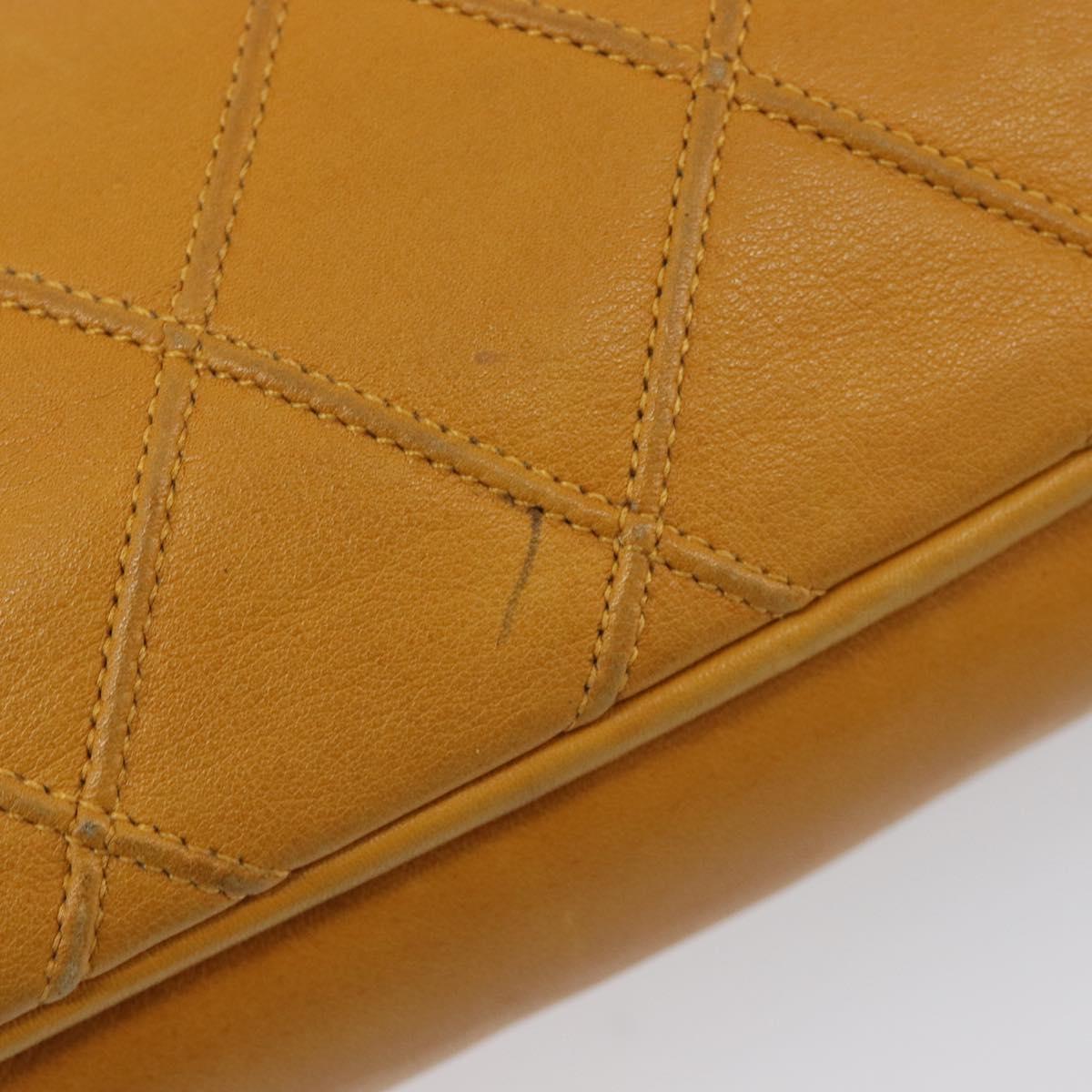 CHANEL Bicolore Chain Shoulder Bag Lamb Skin Yellow Gold CC Auth 209997