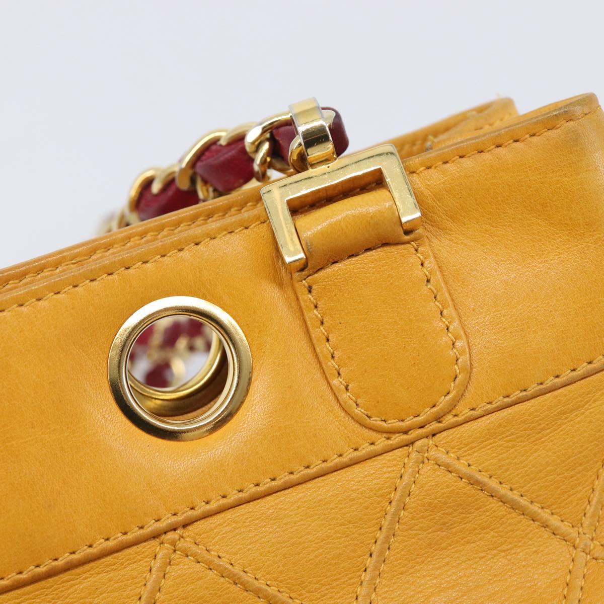 CHANEL Bicolore Chain Shoulder Bag Lamb Skin Yellow Gold CC Auth 209997