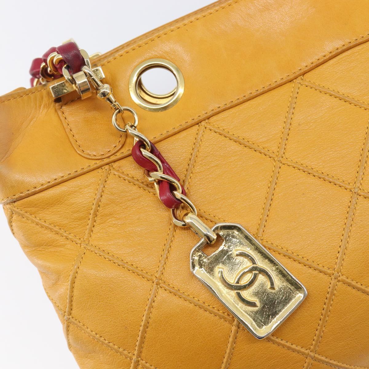CHANEL Bicolore Chain Shoulder Bag Lamb Skin Yellow Gold CC Auth 209997