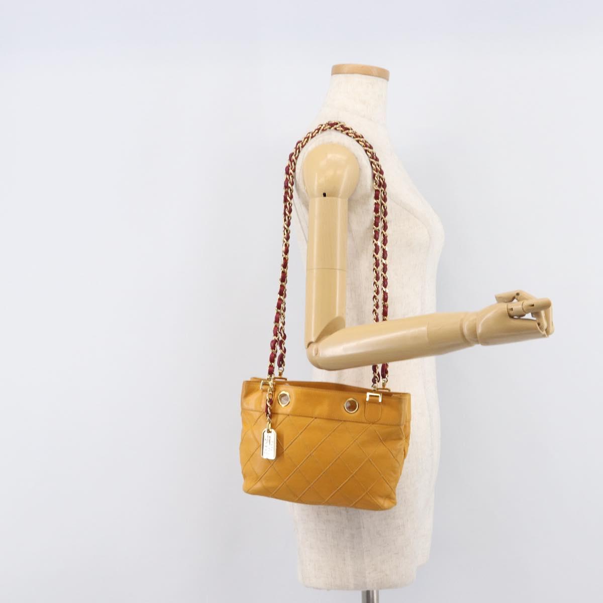 CHANEL Bicolore Chain Shoulder Bag Lamb Skin Yellow Gold CC Auth 209997