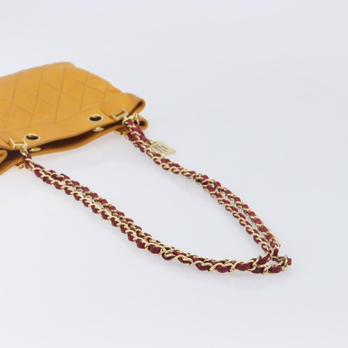 CHANEL Bicolore Chain Shoulder Bag Lamb Skin Yellow Gold CC Auth 209997