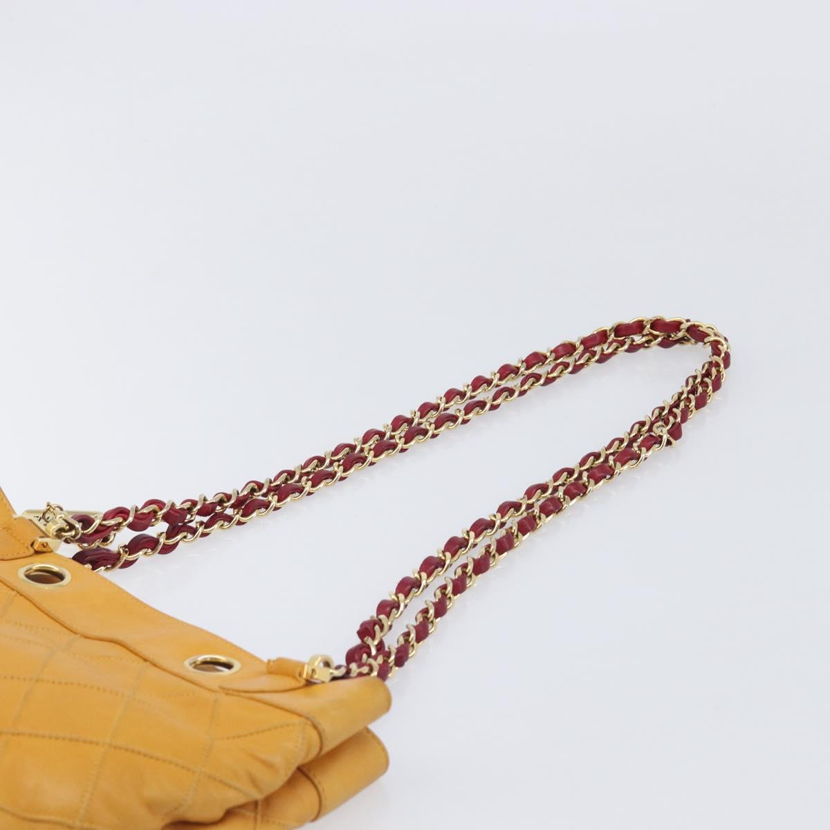 CHANEL Bicolore Chain Shoulder Bag Lamb Skin Yellow Gold CC Auth 209997