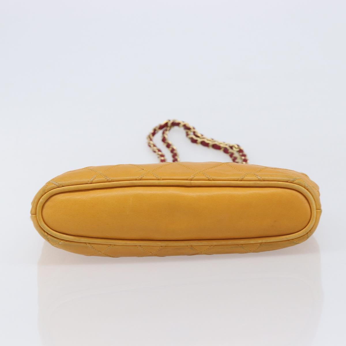CHANEL Bicolore Chain Shoulder Bag Lamb Skin Yellow Gold CC Auth 209997