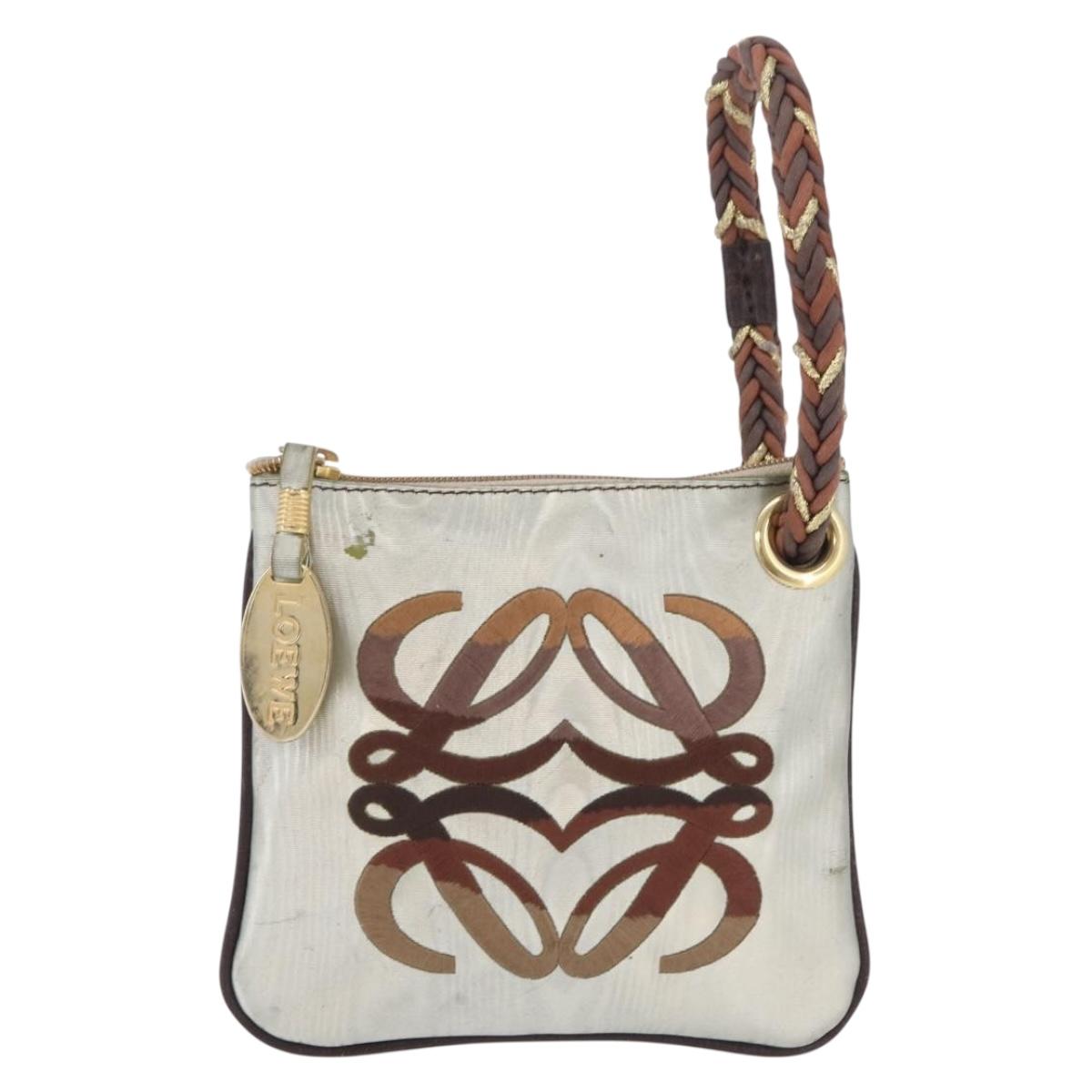 LOEWE Hand Bag PVC Canvas Gray Gold Auth 209998