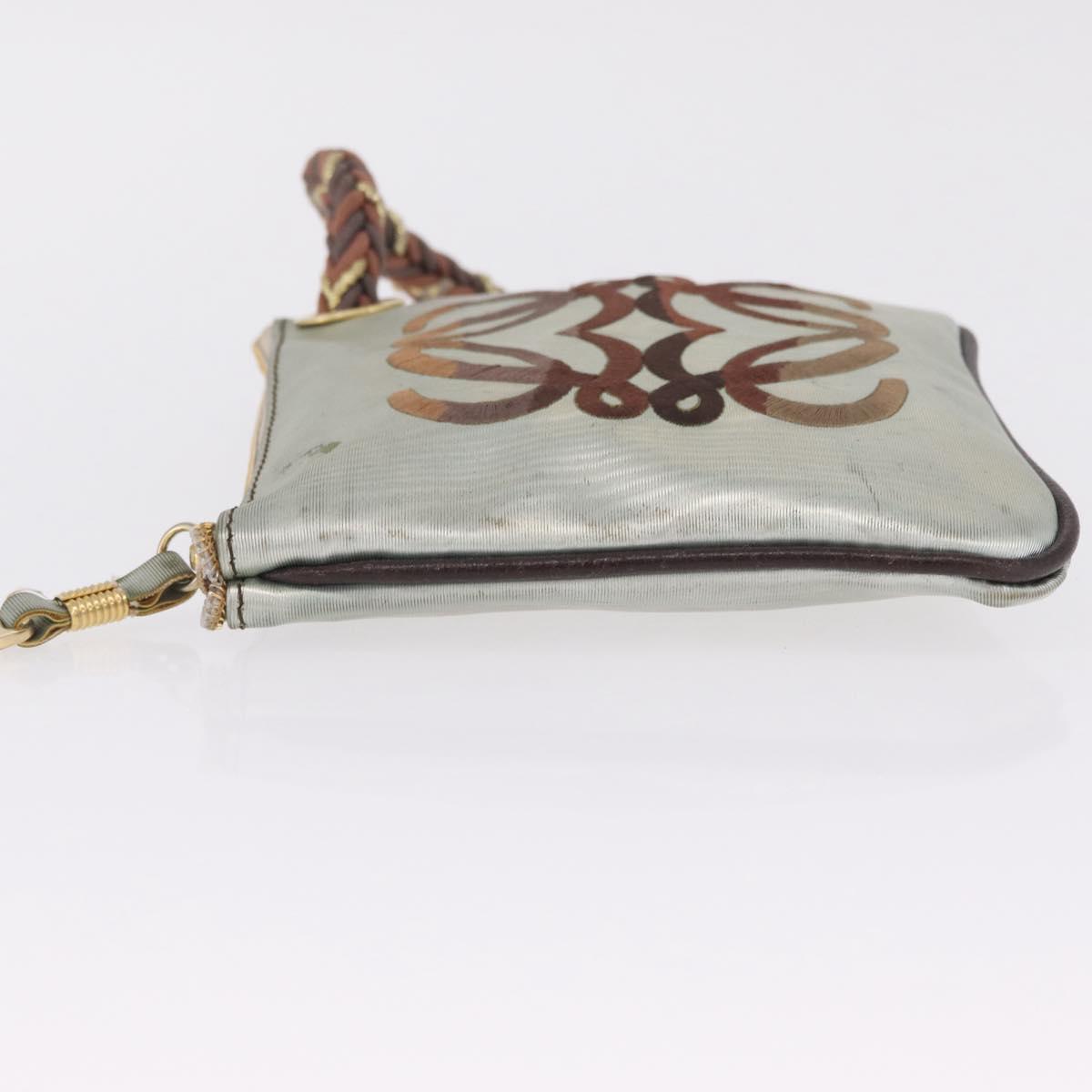 LOEWE Hand Bag PVC Canvas Gray Gold Auth 209998