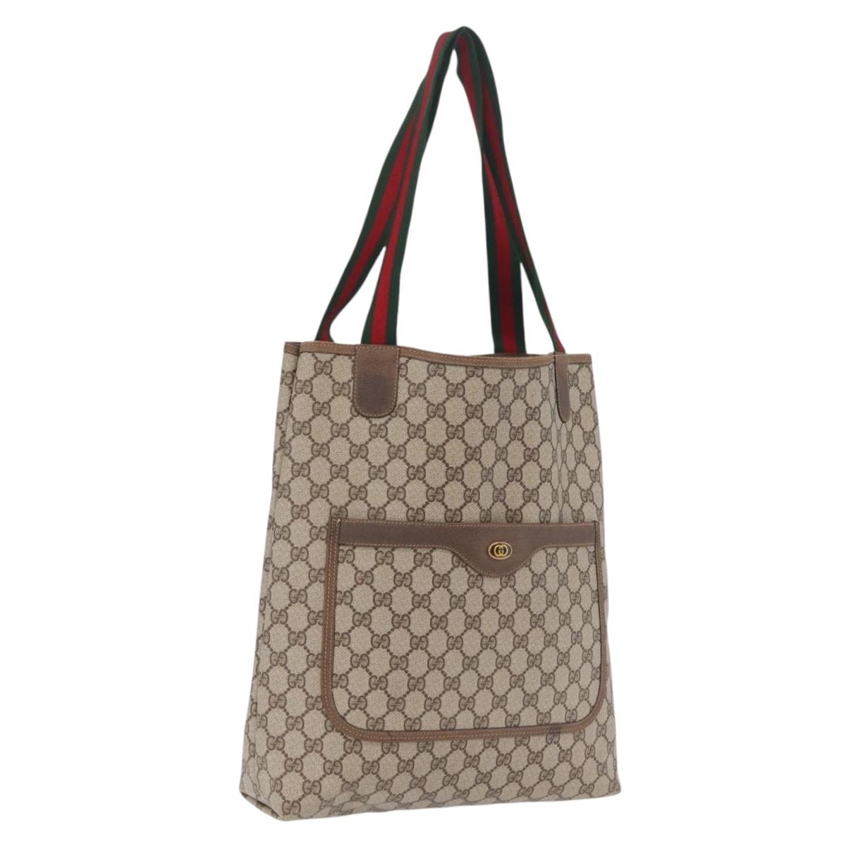 GUCCI GG Supreme Web Sherry Line Tote Bag PVC Beige Gold 39 02 003 Auth 209999