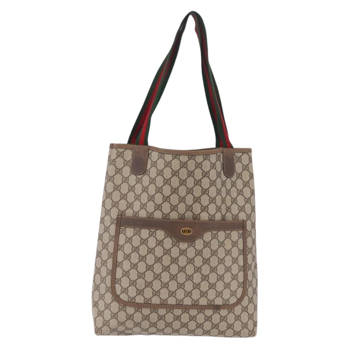 GUCCI GG Supreme Web Sherry Line Tote Bag PVC Beige Gold 39 02 003 Auth 209999