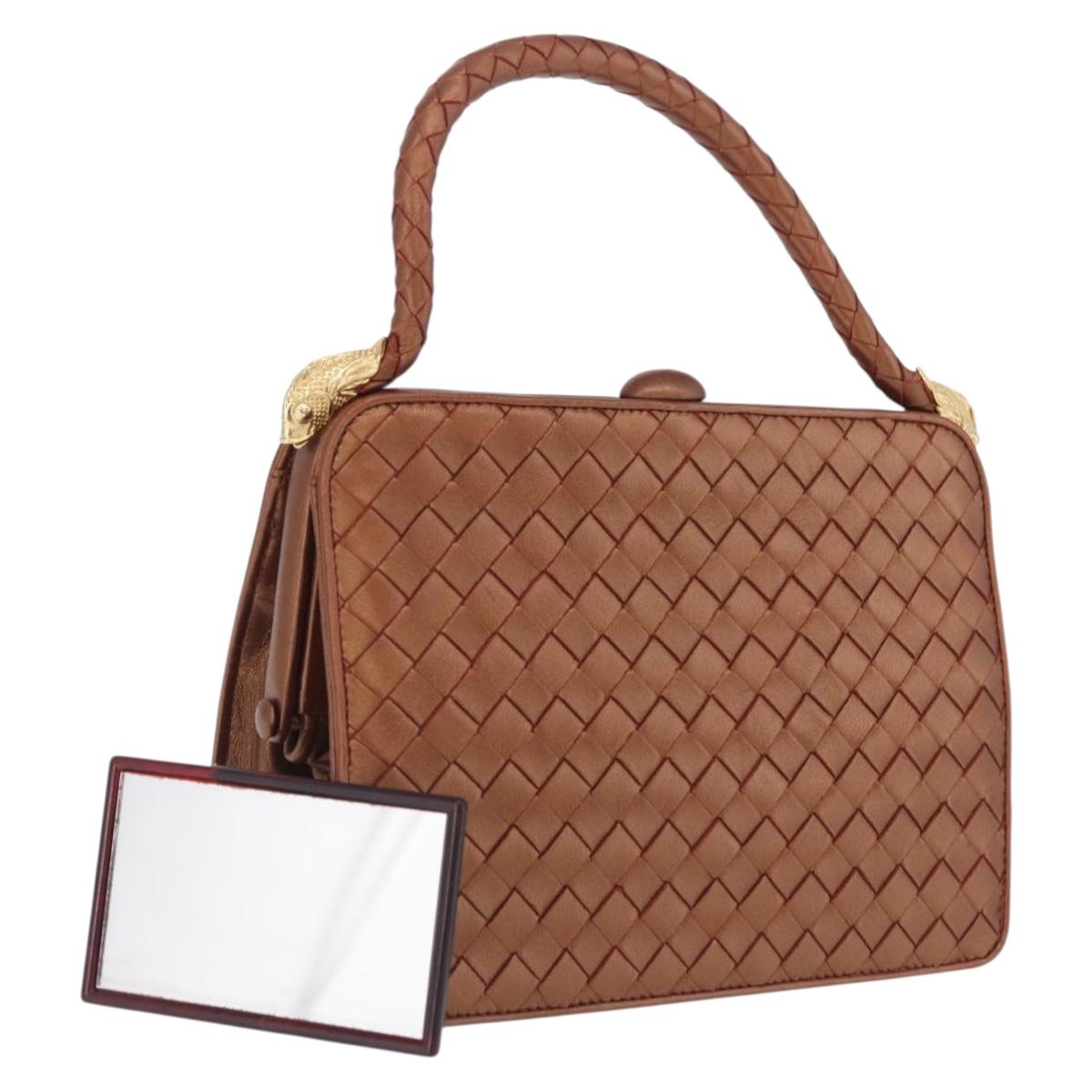 Bottega Veneta INTRECCIATO Hand Bag Leather Bronze Gold Auth 210000V