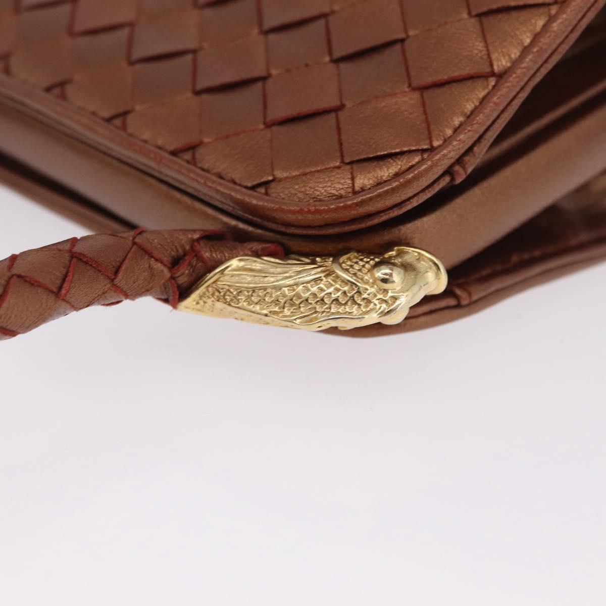 Bottega Veneta INTRECCIATO Hand Bag Leather Bronze Gold Auth 210000V