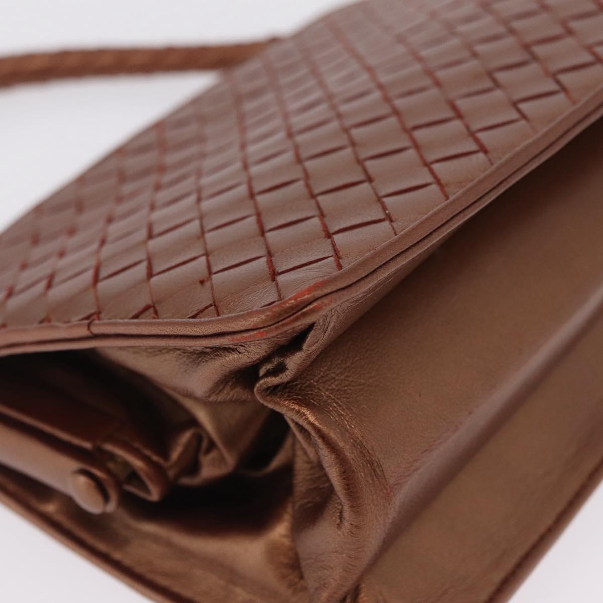 Bottega Veneta INTRECCIATO Hand Bag Leather Bronze Gold Auth 210000V
