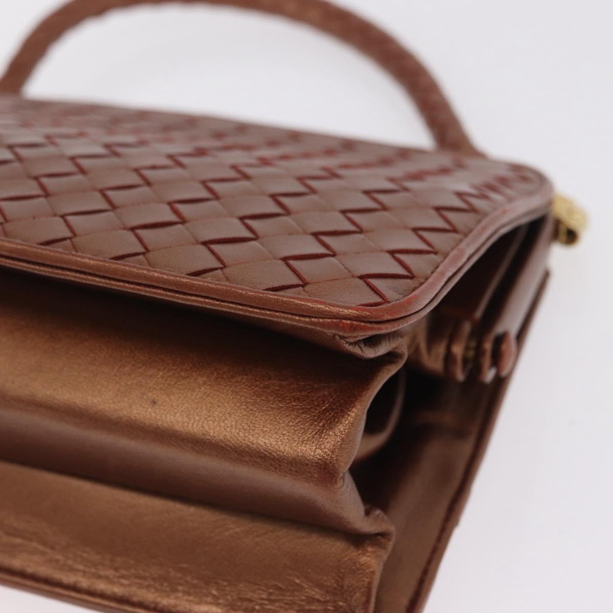 Bottega Veneta INTRECCIATO Hand Bag Leather Bronze Gold Auth 210000V