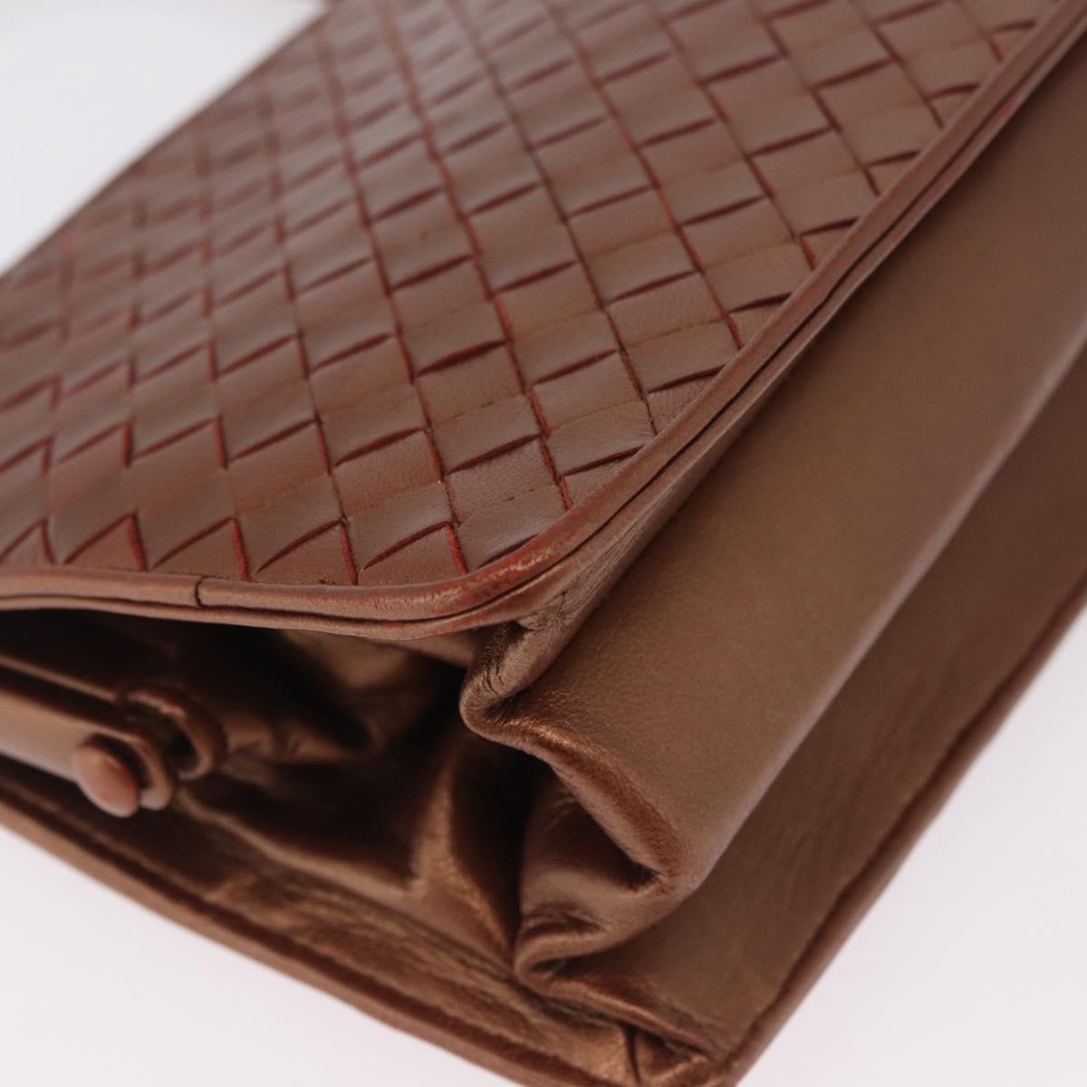 Bottega Veneta INTRECCIATO Hand Bag Leather Bronze Gold Auth 210000V