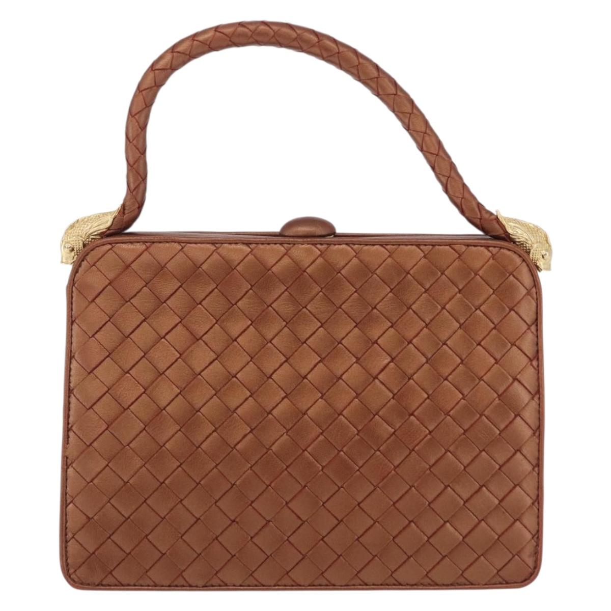 Bottega Veneta INTRECCIATO Hand Bag Leather Bronze Gold Auth 210000V