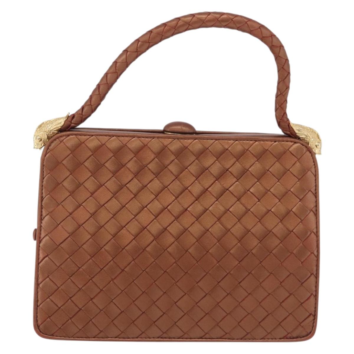 Bottega Veneta INTRECCIATO Hand Bag Leather Bronze Gold Auth 210000V
