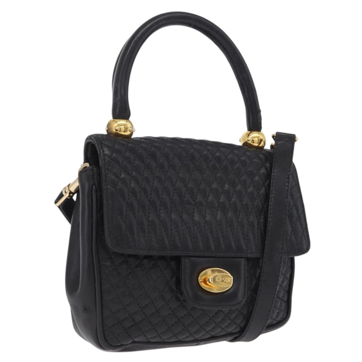 Bally Hand Bag Leather 2way Black Gold Auth 210002