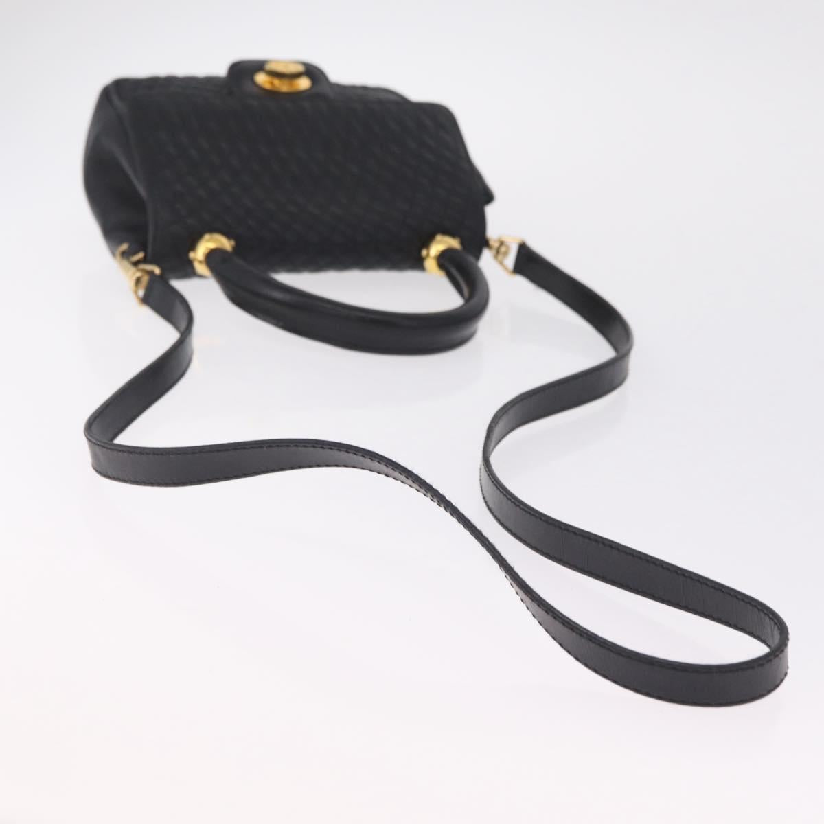 Bally Hand Bag Leather 2way Black Gold Auth 210002