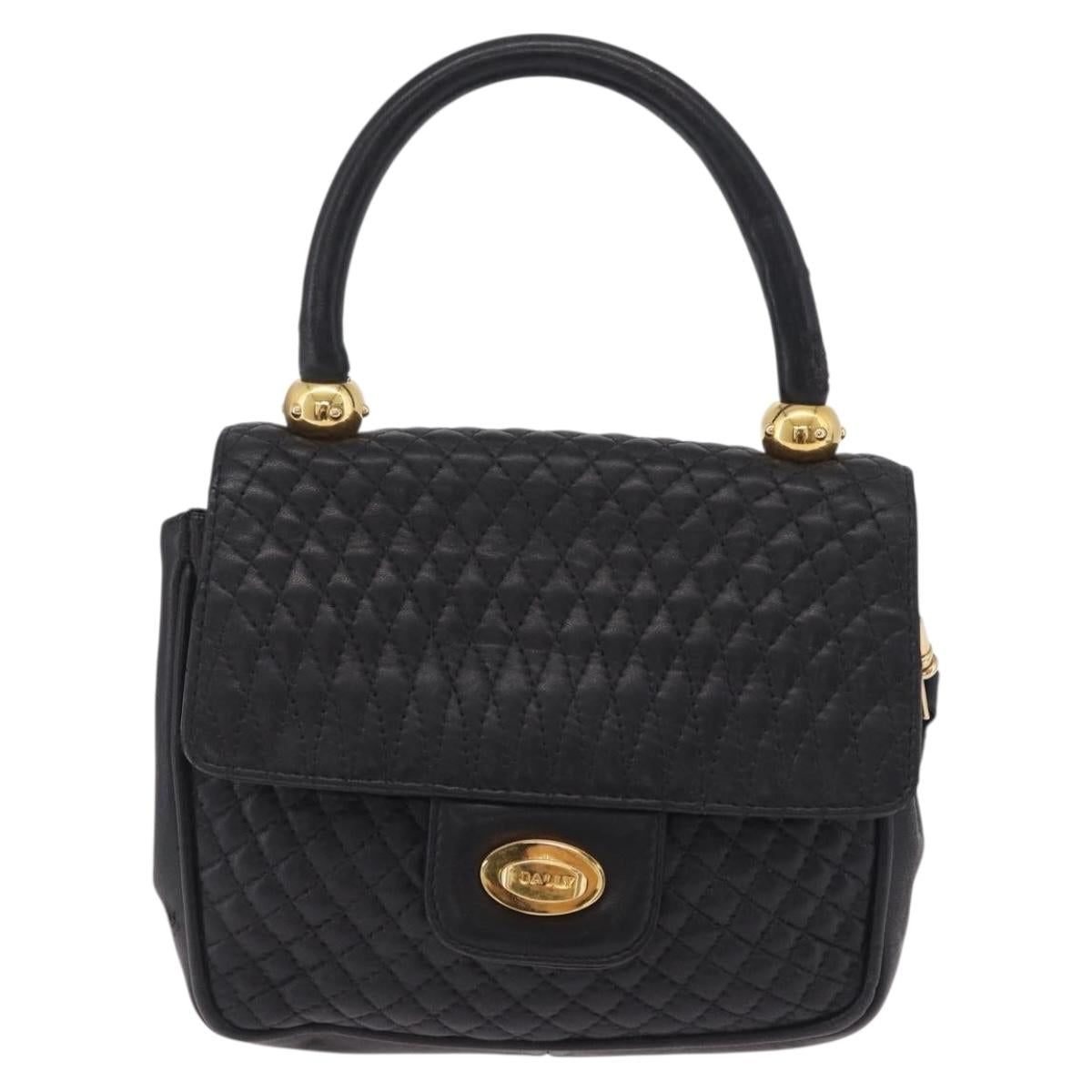 Bally Hand Bag Leather 2way Black Gold Auth 210002