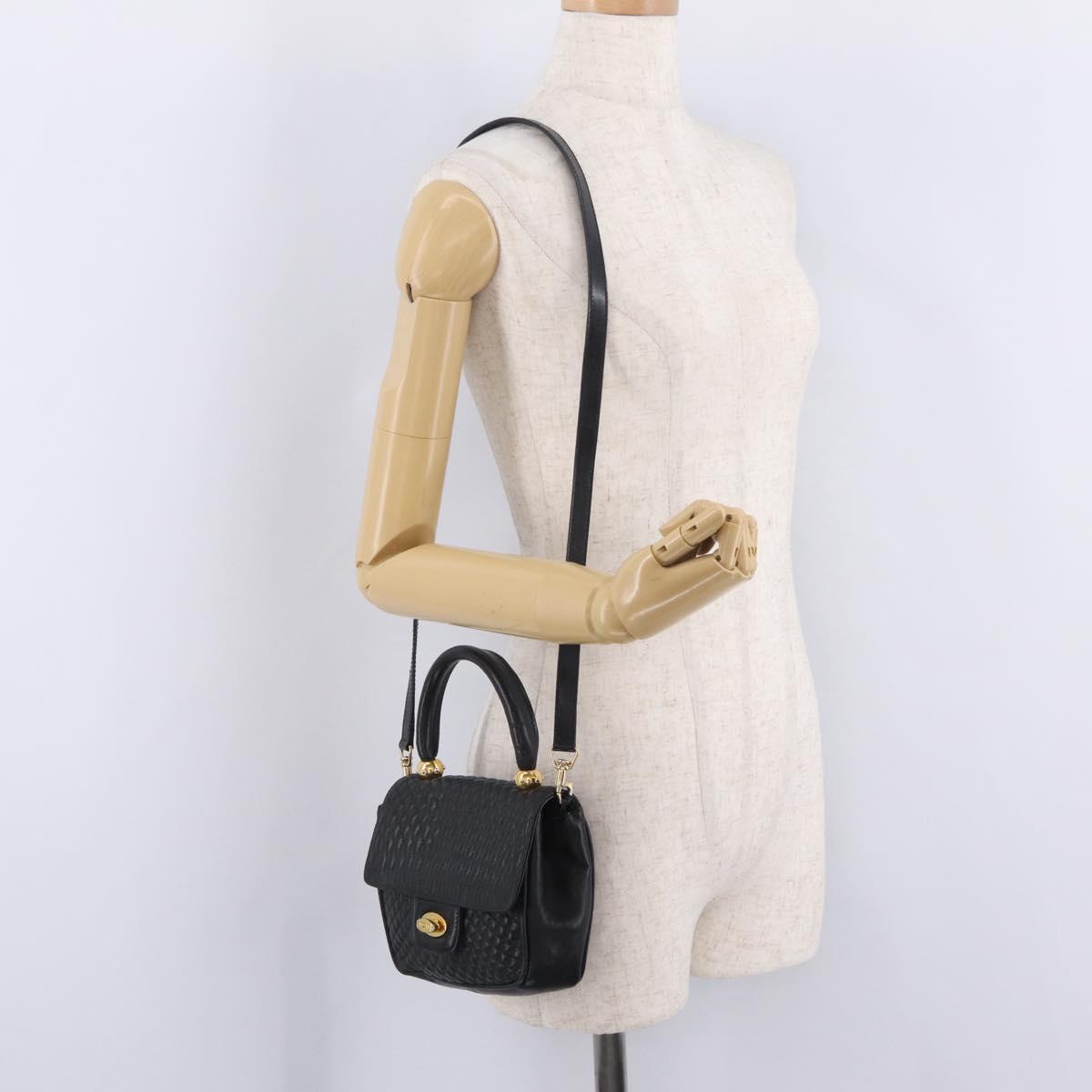 Bally Hand Bag Leather 2way Black Gold Auth 210002