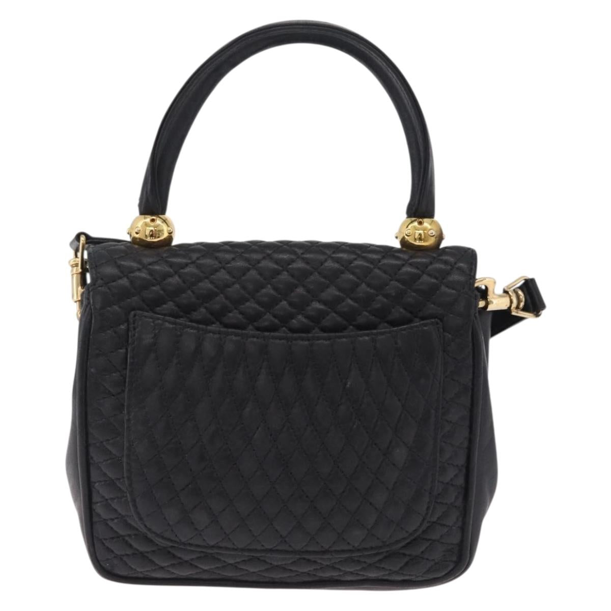 Bally Hand Bag Leather 2way Black Gold Auth 210002