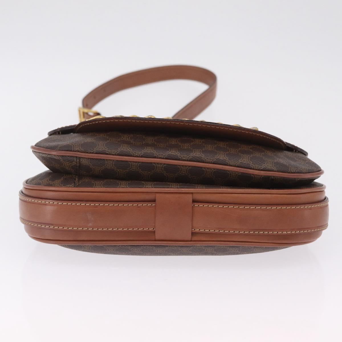 CELINE Macadam Canvas Shoulder Bag PVC Leather Brown Gold Auth 210003