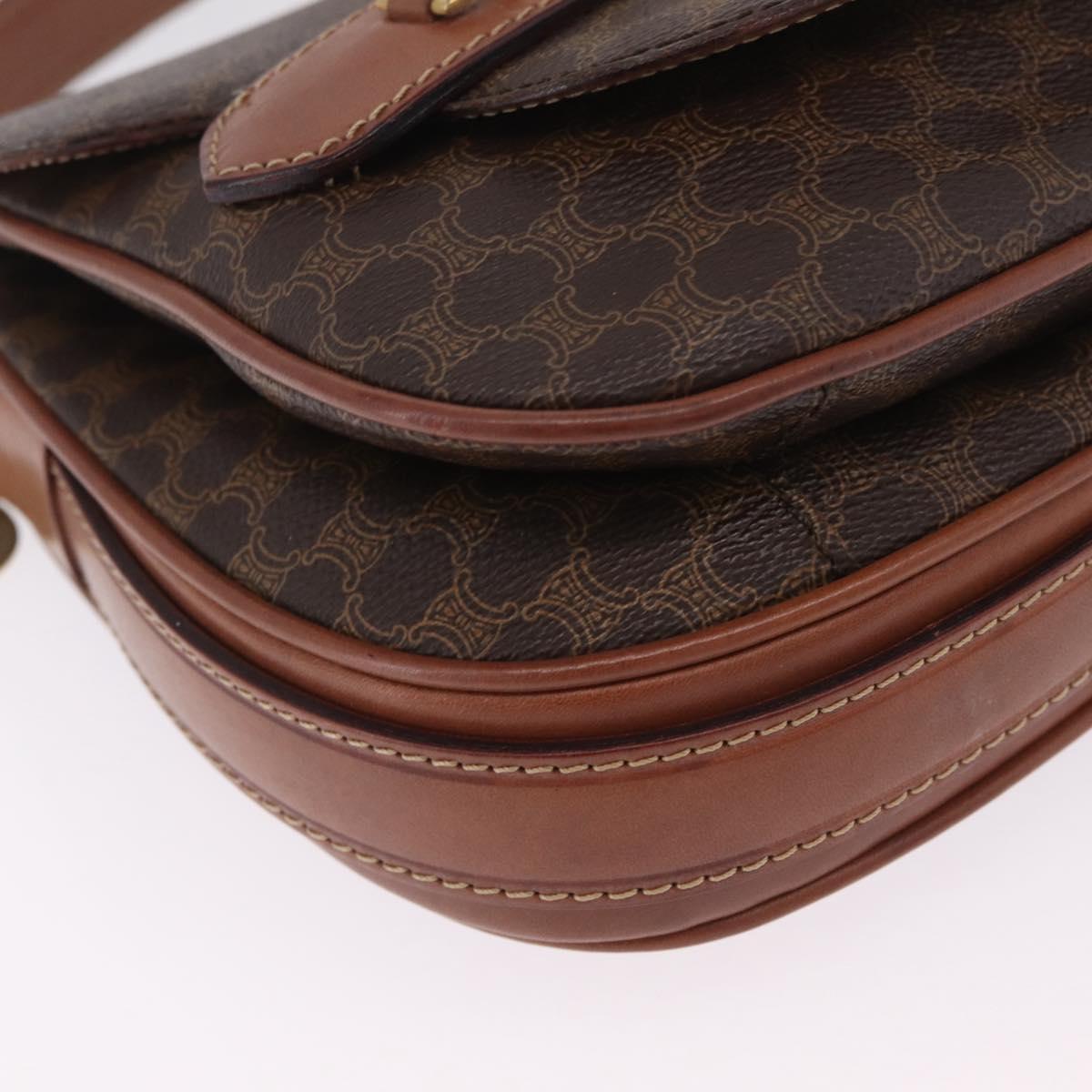 CELINE Macadam Canvas Shoulder Bag PVC Leather Brown Gold Auth 210003