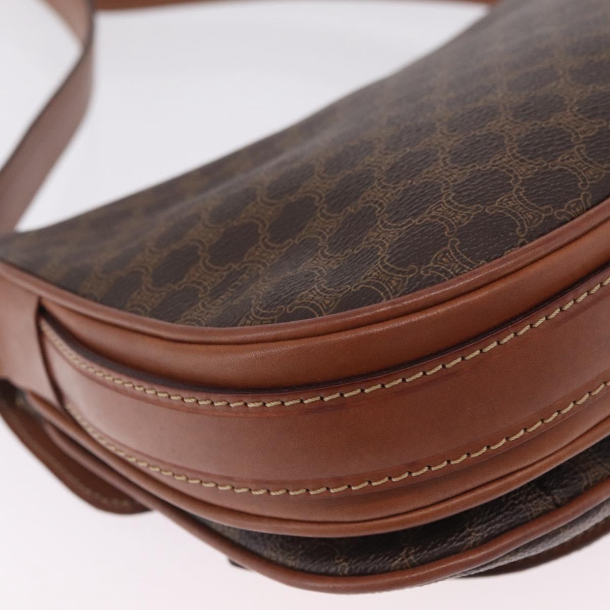 CELINE Macadam Canvas Shoulder Bag PVC Leather Brown Gold Auth 210003