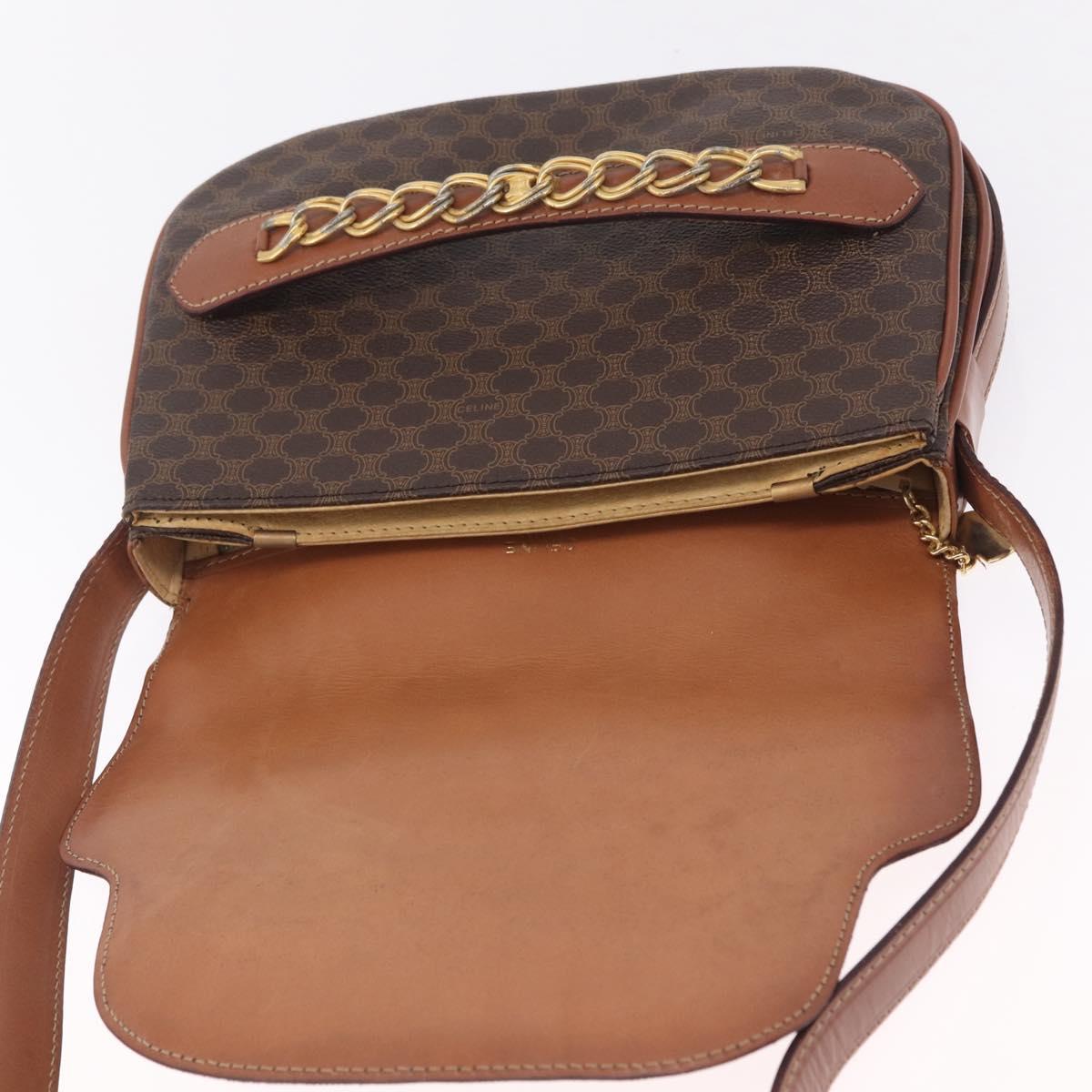 CELINE Macadam Canvas Shoulder Bag PVC Leather Brown Gold Auth 210003