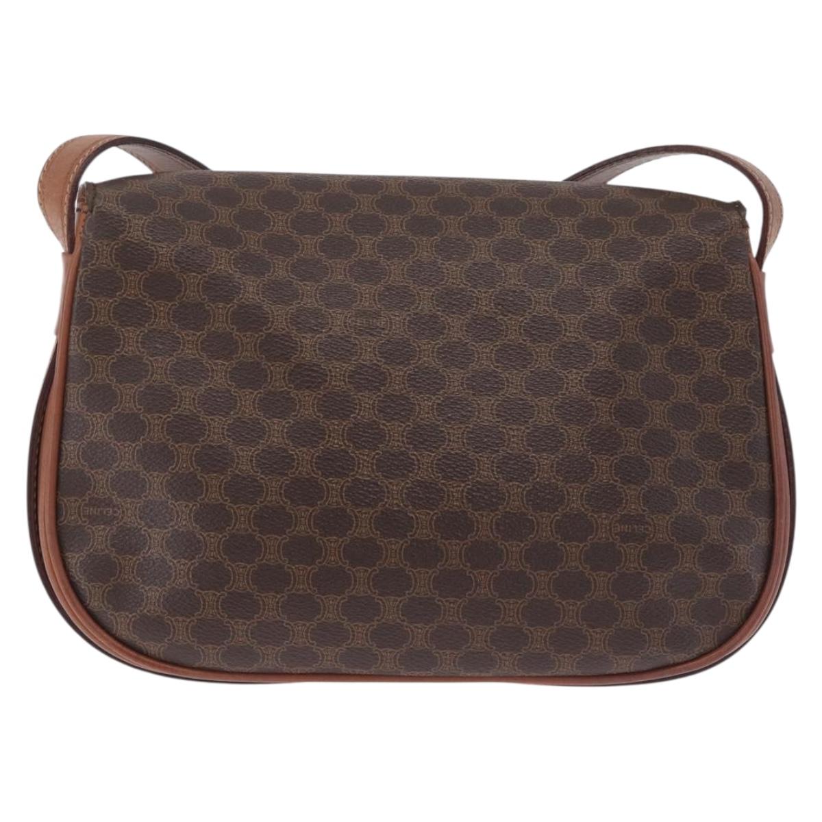 CELINE Macadam Canvas Shoulder Bag PVC Leather Brown Gold Auth 210003