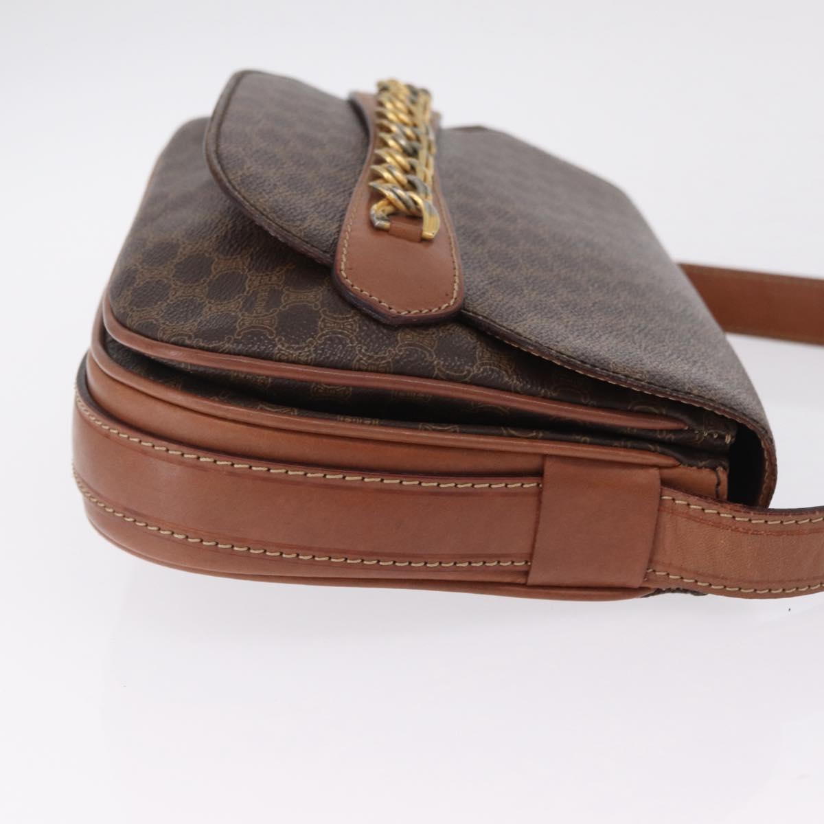 CELINE Macadam Canvas Shoulder Bag PVC Leather Brown Gold Auth 210003