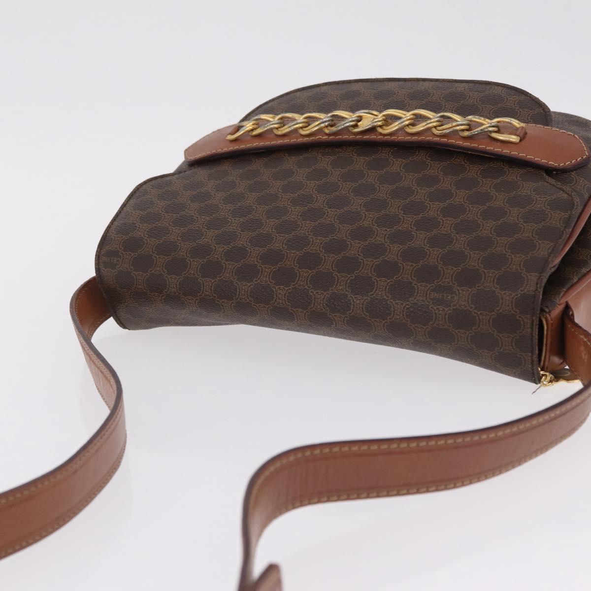 CELINE Macadam Canvas Shoulder Bag PVC Leather Brown Gold Auth 210003