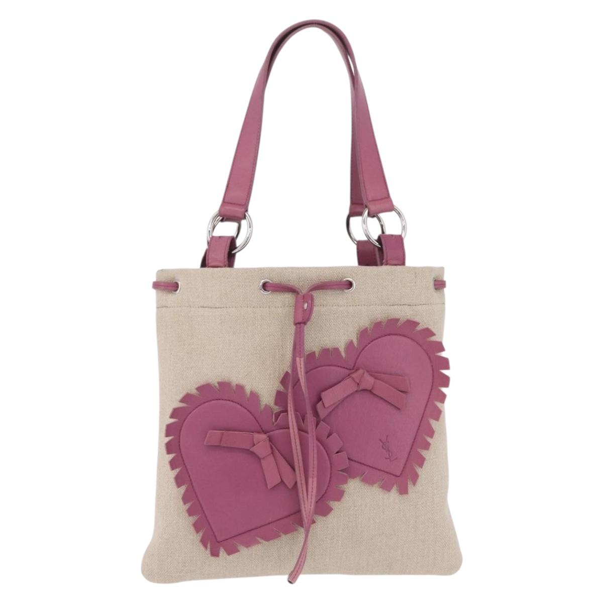 Saint Laurent Kahala Tote Bag Canvas Beige Silver Auth 210004A