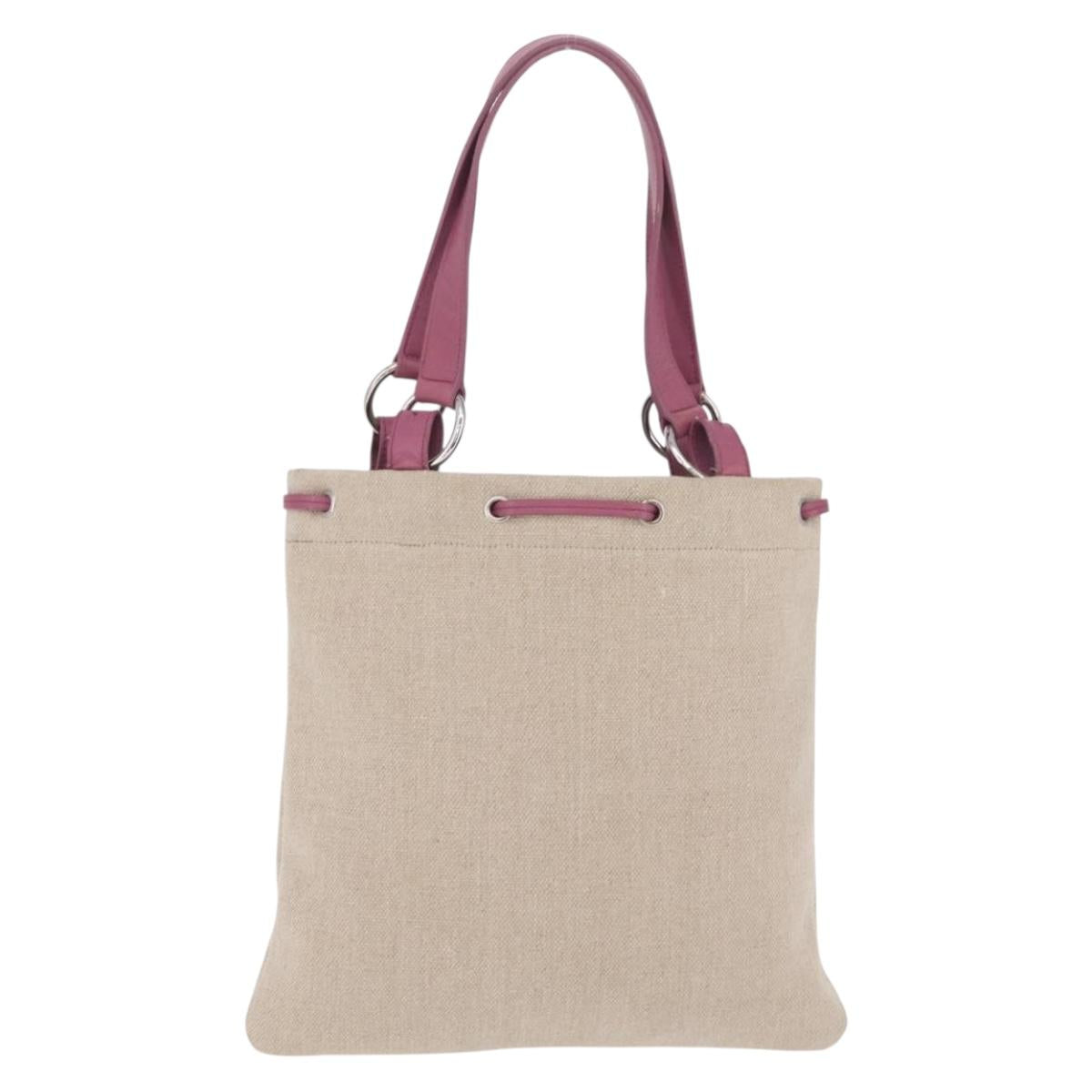 Saint Laurent Kahala Tote Bag Canvas Beige Silver Auth 210004A