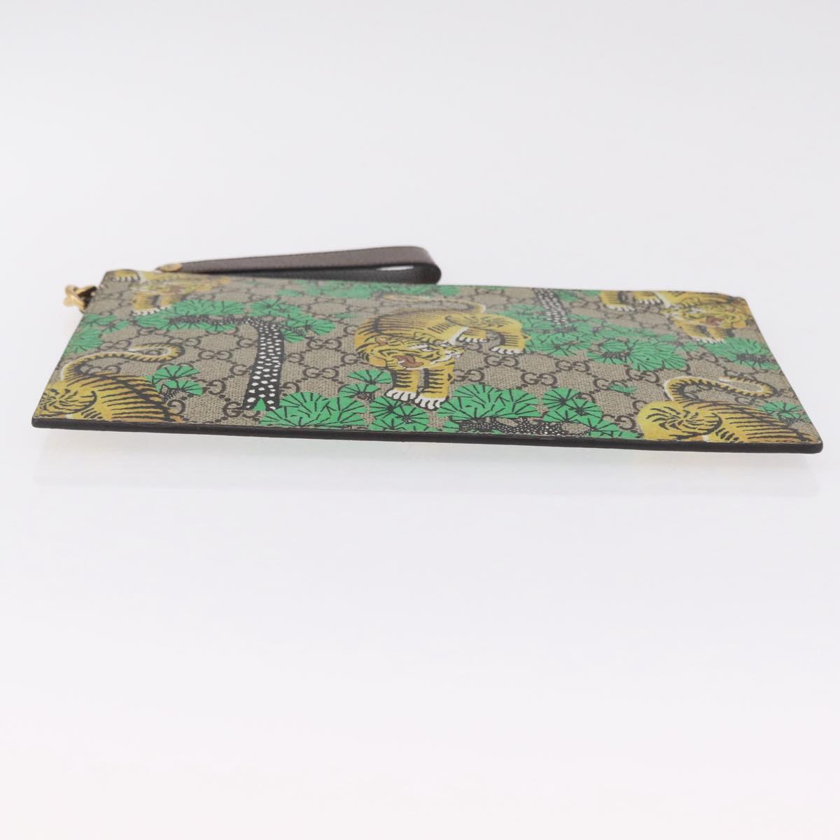 GUCCI GG Supreme Tiger Clutch Bag PVC Leather Beige Gold 451473 Auth 210006V