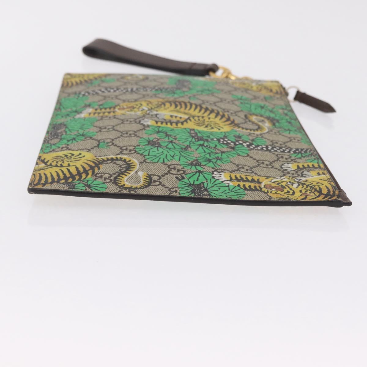 GUCCI GG Supreme Tiger Clutch Bag PVC Leather Beige Gold 451473 Auth 210006V