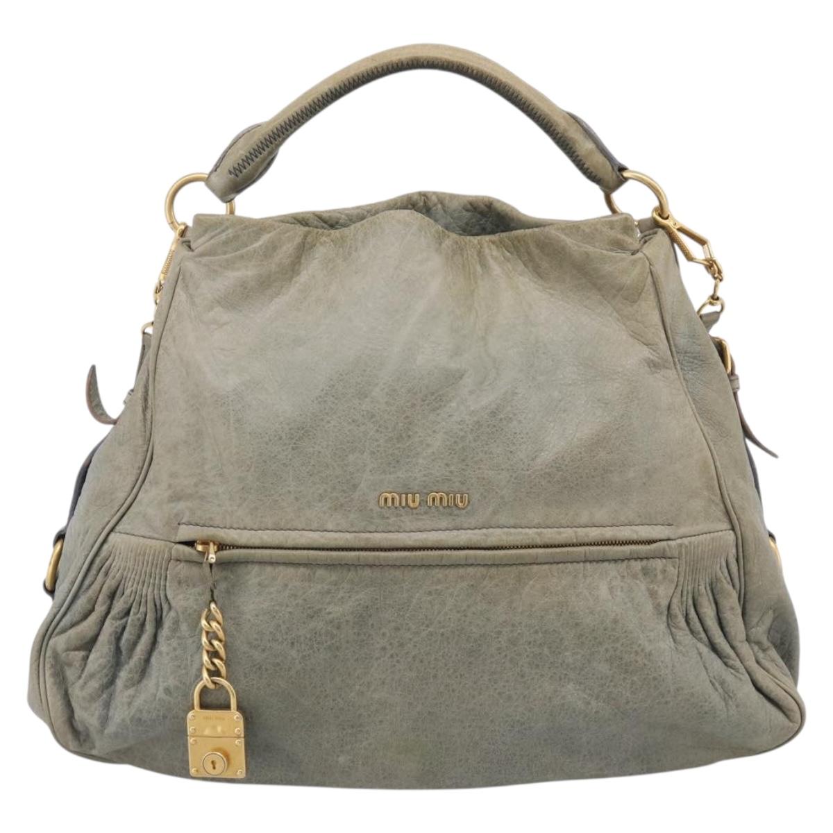 Miu Miu Shoulder Bag Vitellolux 2way Light Blue Gold Auth 210007A
