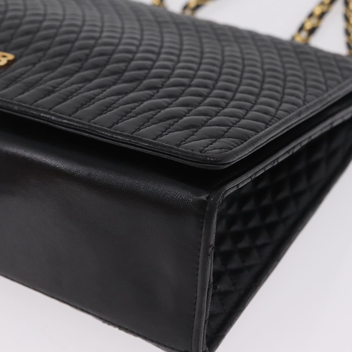 Bally Chain Shoulder Bag Leather Black Gold Auth 210010