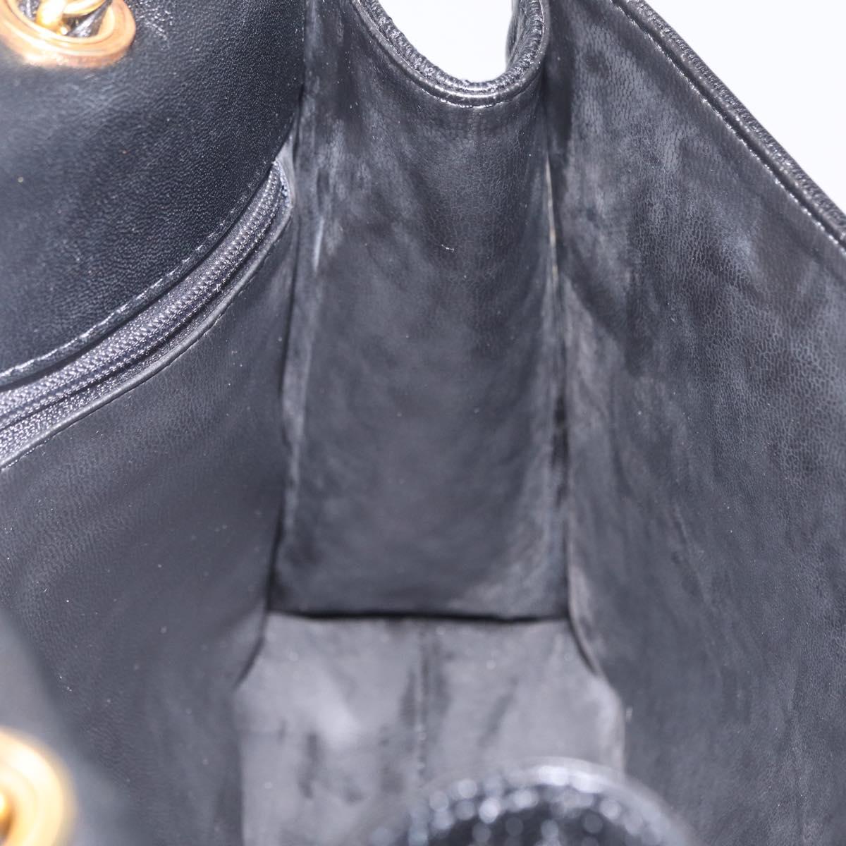 Bally Chain Shoulder Bag Leather Black Gold Auth 210010