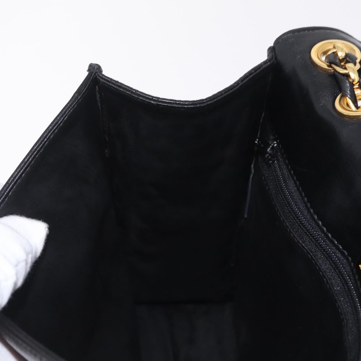 Bally Chain Shoulder Bag Leather Black Gold Auth 210010