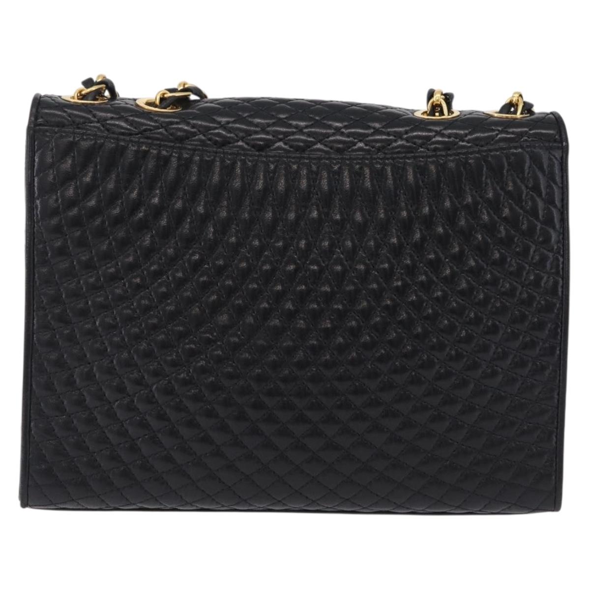 Bally Chain Shoulder Bag Leather Black Gold Auth 210010
