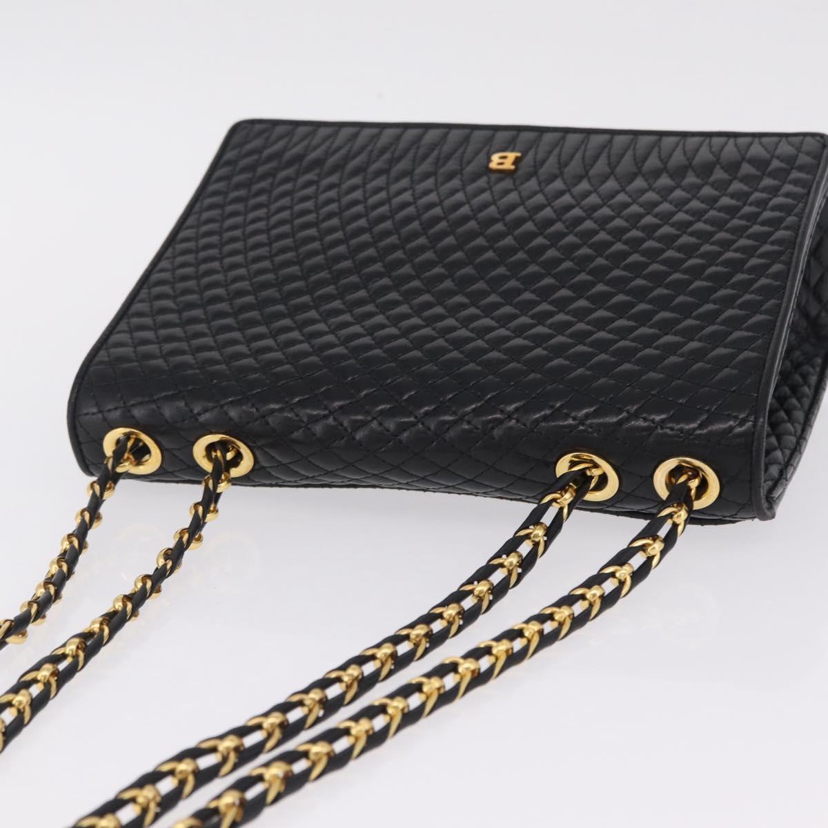 Bally Chain Shoulder Bag Leather Black Gold Auth 210010