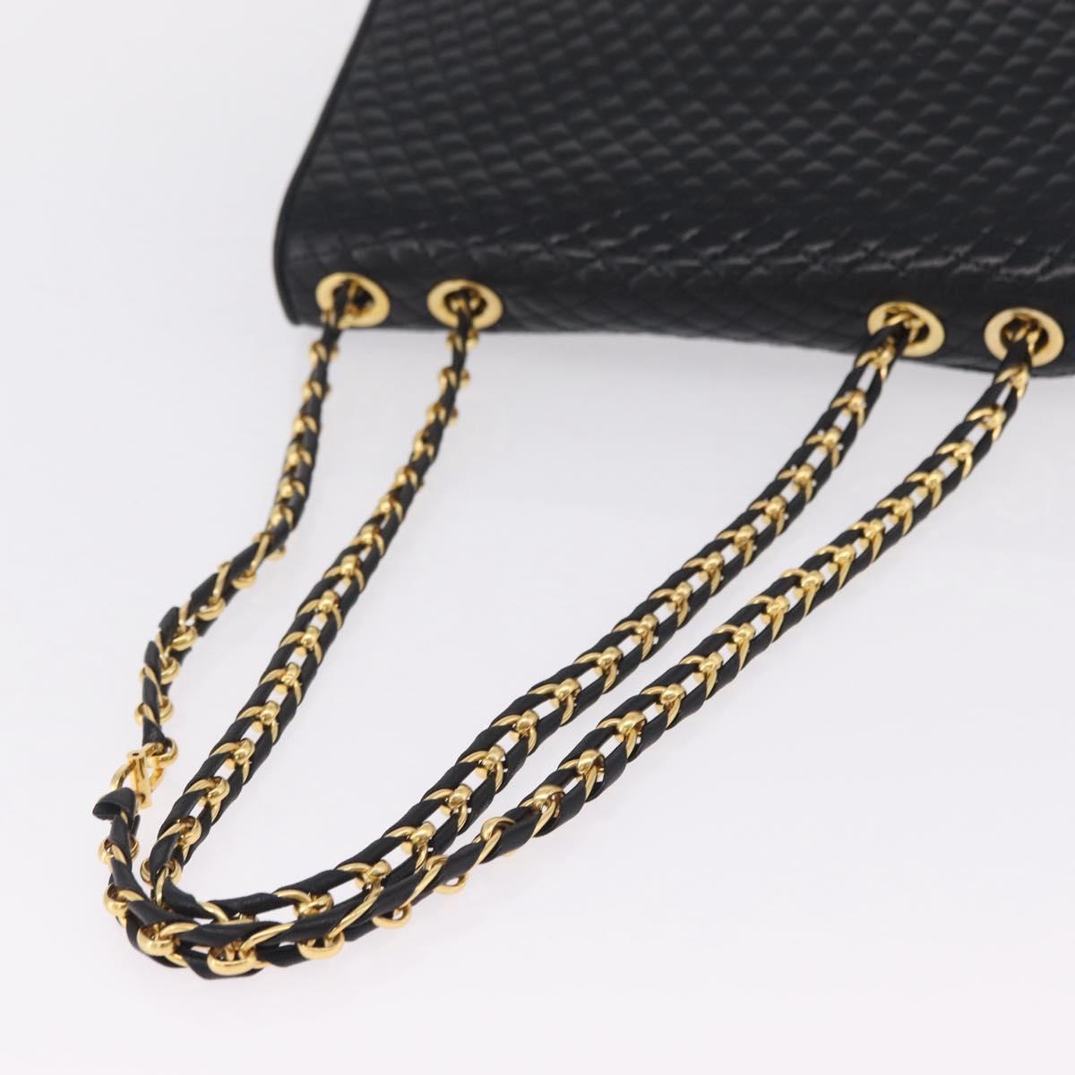Bally Chain Shoulder Bag Leather Black Gold Auth 210010