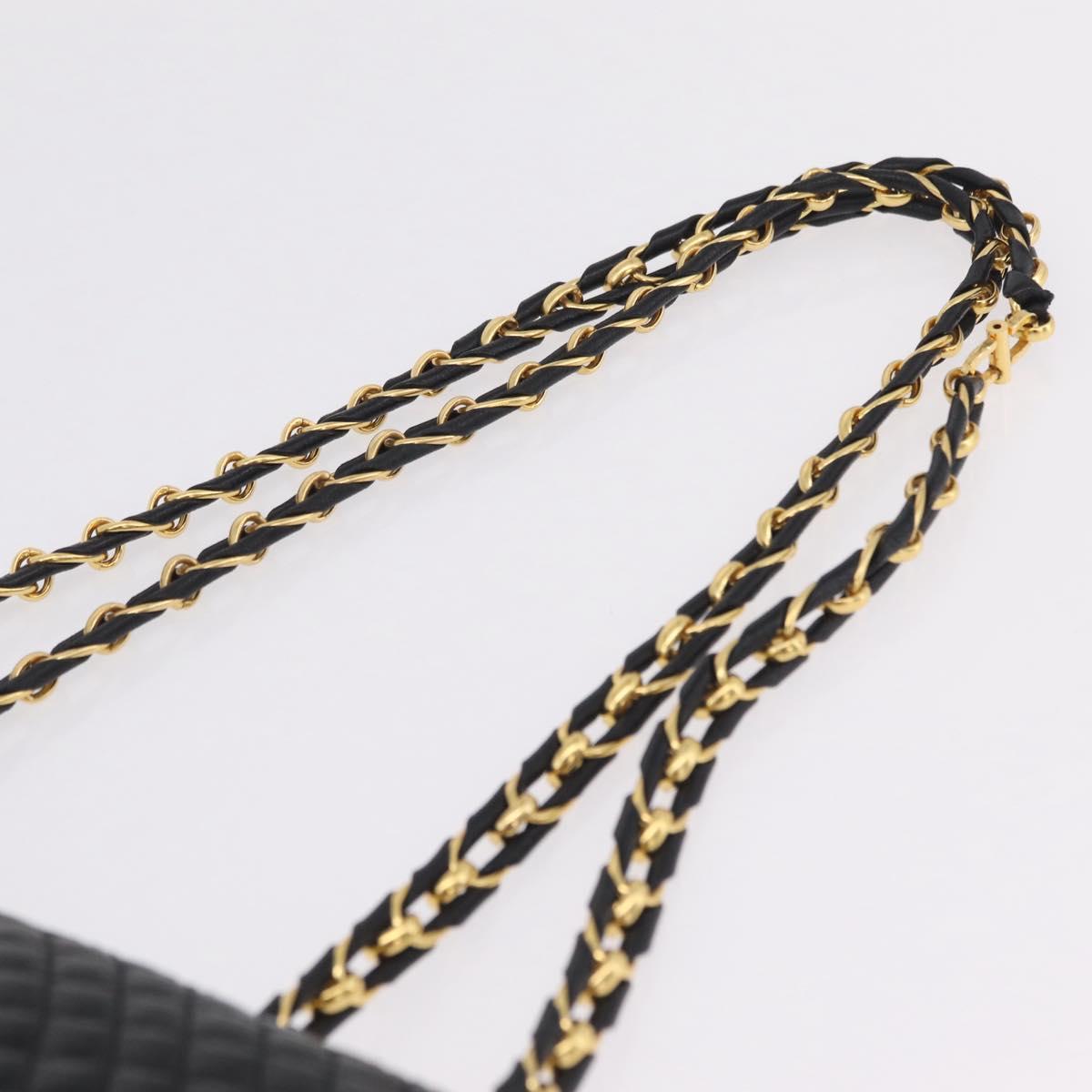 Bally Chain Shoulder Bag Leather Black Gold Auth 210010